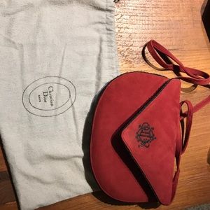 Red suede leather handbag